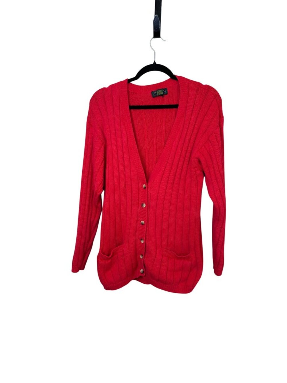 Charter Club Womens Red Cardigan Ribbed Knit Cotton Button Front Small Vintage - Picture 2 of 6